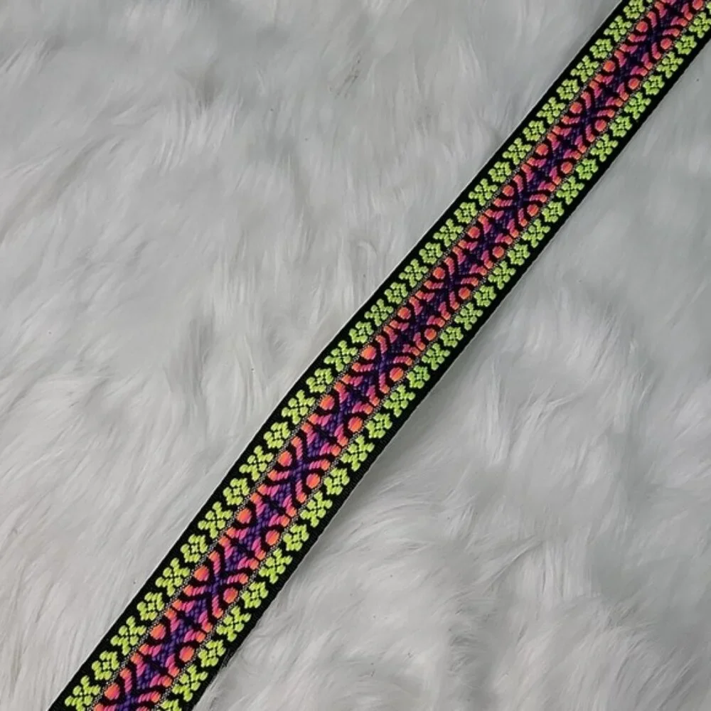 JUSTICE Girl's Y2K 80s Neon Embroidered Stitched Boho Silver‎ Hardware Belt L